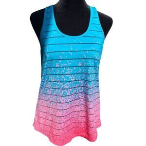 Zyia Active racer back tank top, sheer lines, teal-pink ombre, women's size M